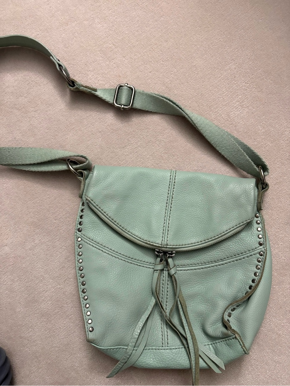 The Sak Mint Green Leather Crossbody with Tassel Accents
